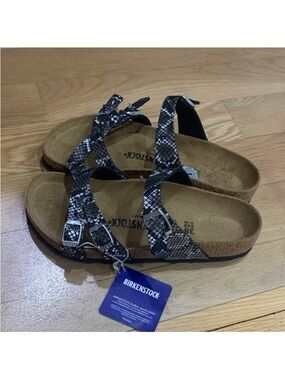 Birkenstock Black & White Snake-Print Strappy Sandals sz 39 8.5 8